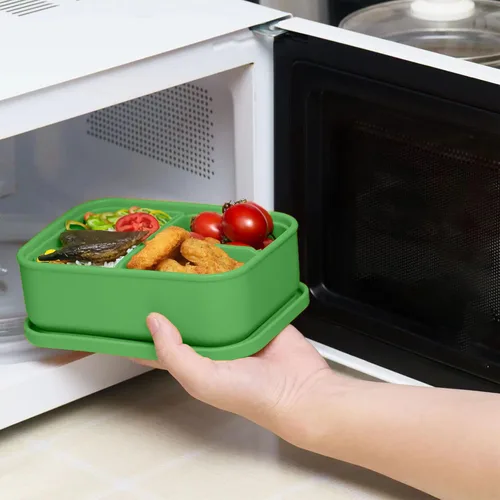 Vista 5 de Versatyle Lonchera Bento de silicona platino juego de 2 – 3 compartimentos, a prueba de fugas, versátil, duradera, apta para microondas