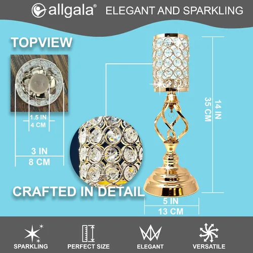 Vista 2 de Allgala Candelabro decorativo votivo de 14" cilindro de cristal Tealight - Dorado HD89001