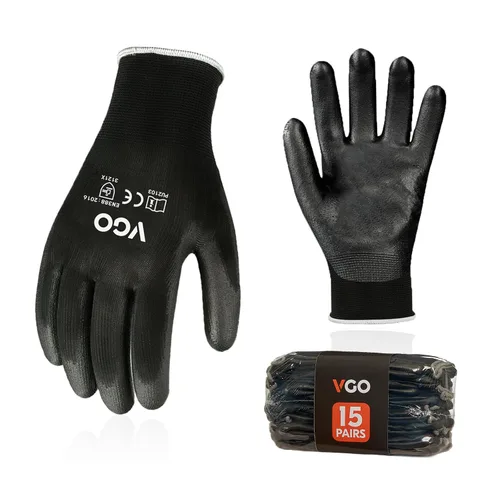 Vista 10 de VGO - 10 pares de guantes de trabajo de seguridad, guantes de jardinería, revestimiento de nitrilo antideslizante, guantes de inmersión