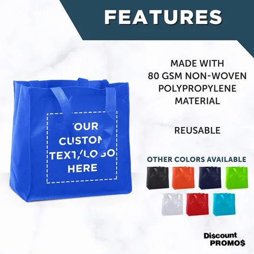 Vista 3 de DISCOUNT PROMOS Juego de 10/50/100 bolsas de tela reutilizables personalizadas, paquete a granel personalizado, plegable, lavable, bolsa de compras