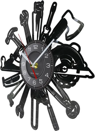 Vista 2 de Reloj de pared de 11.8 in para coche, herramientas de garaje, disco de vinilo, reloj de pared, servicio mecánico, herramienta de reparación, reloj