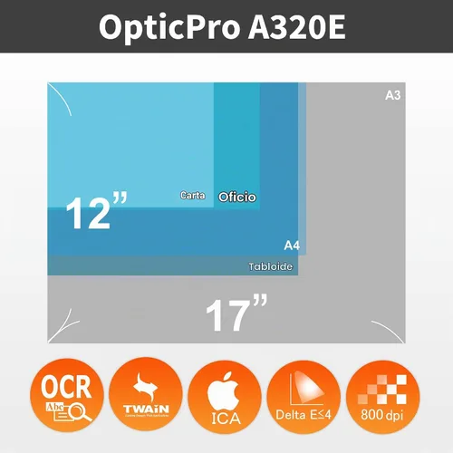 Vista 2 de Plustek OpticPro A320E - Escáner de cama plana con sensor CCD A3, área de escaneo de 12" x 17" con velocidad de 7.8 segundos. Compatible