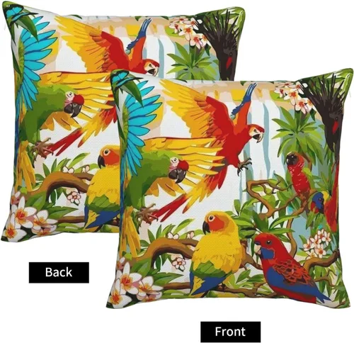 Vista 3 de ChangQingArt Fundas de almohada de lino y algodón de 18 x 18 pulgadas, fundas de cojín cuadradas para sofá cama