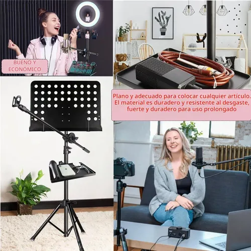 Vista 7 de 2 bandejas universales para micrófono, soporte ajustable para soporte de micrófono, bandeja de soporte para micrófono para hoja de música