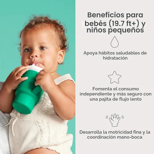 Vista 3 de Infantino Mi primer vaso, taza de silicona con pajita y asa, vaso de bebé resistente a derrames para llevar, botella de transición libre de BPA