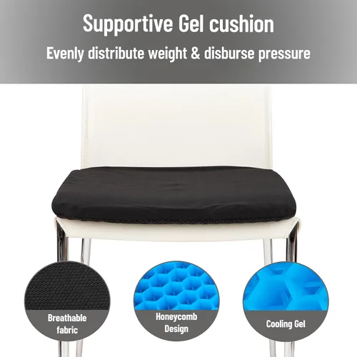 Vista 5 de Mind Reader Cojín de asiento con núcleo de gel, alivio de presión ergonómico para coxis, cadera, coxis y dolor de ciática, oficina, automóvil, silla