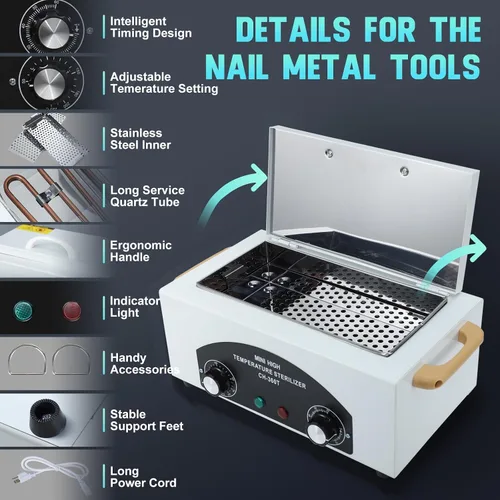 Vista 2 de Caja de Limpieza de Herramientas de Metal de Alta Temperatura, 110V 300W 1.5L con Temporizador, Equipo de Manicura Pedicura SPA Salón Barbería