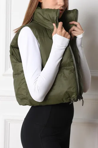 Vista 3 de AUTOMET Chaleco acolchado corto para mujer, ligero, sin mangas, cálido, chaleco acolchado