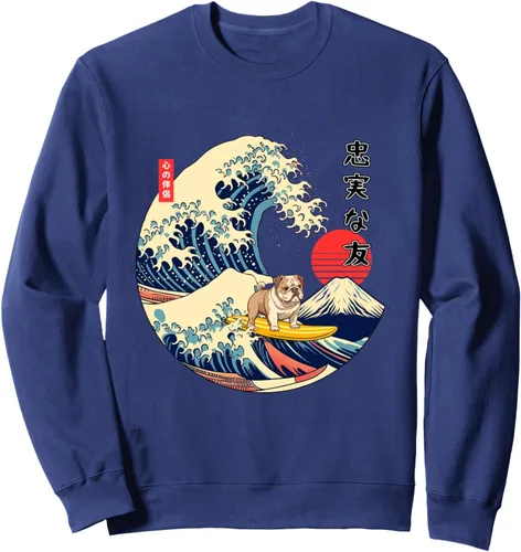 Vista 5 de Sudadera para perros leales de Bulldog Inglés Kanagawa Wave Surf, Negro