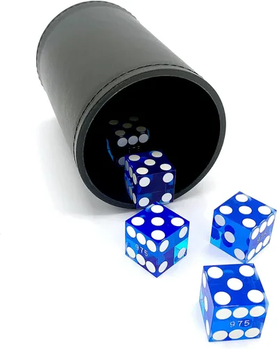 Vista 6 de Luck Lab Taza apilable de cuero negro con 5 dados de casino serializados con borde de maquinilla de afeitar de 0.748 in, taza recta profesional