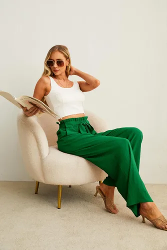 Vista 6 de IWOLLENCE - Pantalones de pierna ancha para mujer con bolsillos, cintura alta, nudo ajustable, holgados, casuales, para trabajo y negocios
