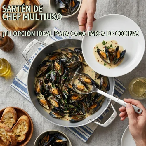 Vista 2 de TECHEF - CeraTerra, sartén de cerámica antiadherente multiusos de 5 cuartos / 12 pulgadas con tapa, exterior e interior de cerámica libre de PTFE
