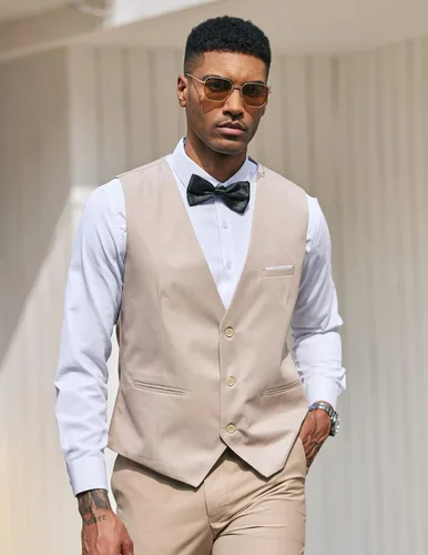 Vista 2 de COOFANDY Chaleco de traje de negocios casual para hombre, ajustado, a la cintura, formal