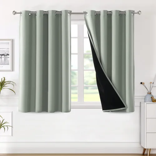 Vista 18 de H.VERSAILTEX Paneles de cortina 100% opacas de 45 pulgadas de largo, con aislamiento térmico, cortinas opacas con forro para dormitorio, dos capas