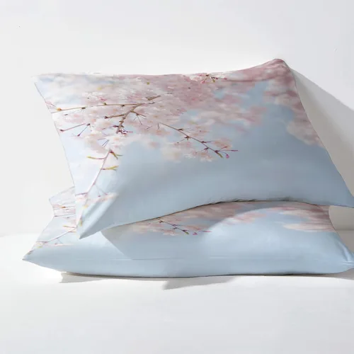 Vista 3 de Juego de sábanas de 3 piezas con estampado de flor de cerezo, tamaño individual, sábanas y fundas de almohada estampadas de Sakura, sábana bajera