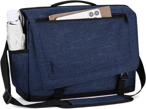 Vista 9 de Bolsa de mensajero para hombre, ligera, resistente al agua, 15.6 pulgadas, bolsa para laptop, bolsa de hombro para oficina de negocios