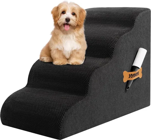 Vista 17 de Escaleras para perros Romrol, rampa para camas y sofás, escalones extra anchos para mascotas con cubierta duradera impermeable y antideslizante