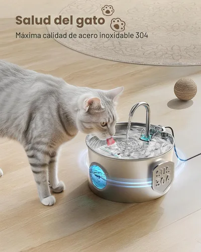 Vista 2 de Fuente de agua para gatos de acero inoxidable: fuente para gatos de 74 oz/2.2 L para beber - Fuente de agua para mascotas para gatos