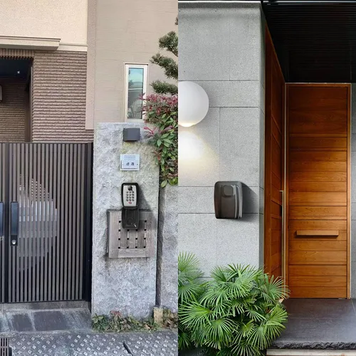 Vista 4 de Caja de bloqueo de botón, caja de almacenamiento de llaves montada en la pared al aire libre con código reiniciable de teclado de 10 dígitos