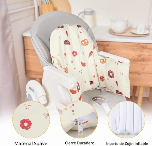 Vista 2 de Cojín para silla alta con funda para IKEA Antilop Bebés Niños Infantes Inflable y Reversible Cojín Inflable Integrado Postre Blanco