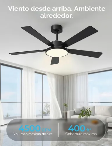Vista 2 de CINOTON Ventiladores de techo inteligentes de 52" con luces y control Negro + Nogal
