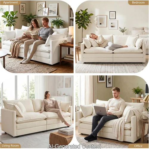 Vista 8 de GNIXUU Sofá modular de 76 pulgadas, sofá biplaza beige de 2 plazas, cómodos asientos de felpilla de 25 pulgadas de profundidad con 2 almohadas