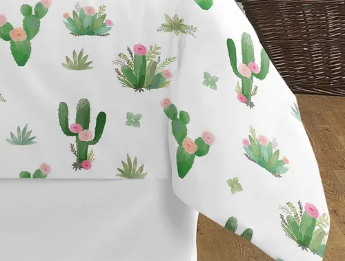 Vista 5 de Sweet Jojo Designs Juego de edredón de 3 piezas para niños, diseño bohemio de cactus en acuarela rosa y verde, tamaño matrimonial/queen