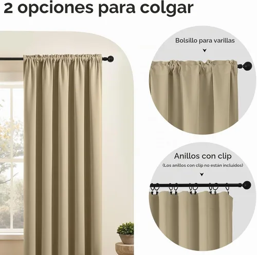 Vista 3 de CUCRAF Cortinas opacas de 45 pulgadas de largo, juego de 2 paneles para dormitorio, bolsillo para cortinero, cortinas de oscurecimiento de Beige