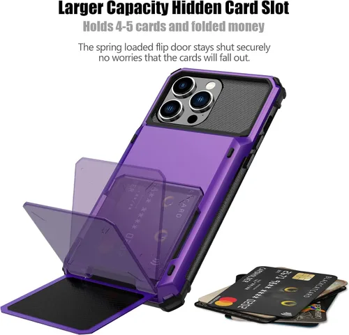 Vista 106 de Nvollnoe - Funda para iPhone 14 con tarjetero [tienda de 5 tarjetas] Negro - Almacenamiento más grande