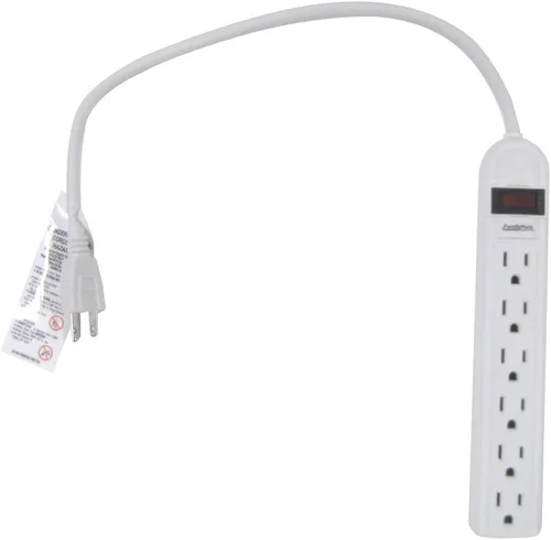 Vista 2 de Treasure Gurus - Protector de sobretensiones para computadora, regleta de alimentación electrónica, 6 salidas, color blanco