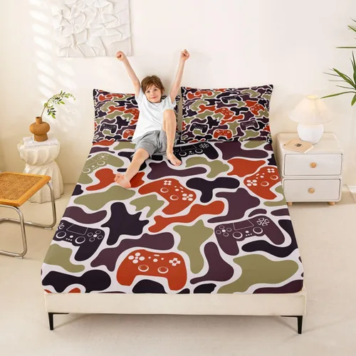 Vista 8 de Erosebridal Camouflage Sheets for Boys Girls Game Console Fitted Sheet,3D Gamer Controller Kids Bedding Sets Army Camo Bed Sets Twin 2 Piece Army