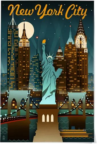 Vista 9 de Lantern Press 16x24 pulgadas Giclée Art Print Decoración de pared, Nueva York, horizonte retro