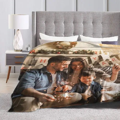 Vista 4 de Manta personalizada con foto y texto, manta personalizada con imagen, manta de franela para regalos personalizados para niños, adultos, amigos