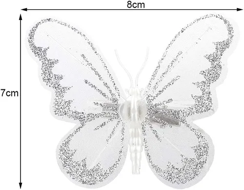 Vista 3 de Firlar Adorno de mariposa con purpurina de Navidad, 24 piezas de clip de mariposa para árbol de Navidad, coronas, fiestas, decoración de boda