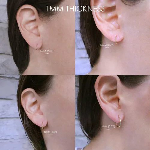 Vista 2 de Arracadas de oro amarillo de 14 quilates para mujer de 1 mm - 15 mm de grueso 10 mm - 60 mm de diámetro