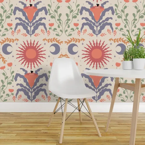 Vista 3 de Muestra de papel tapiz extraíble – Estrella moderna abstracta Sol Luna Geométrico Boho Celestial Personalizado Papel pintado pre-pegado por