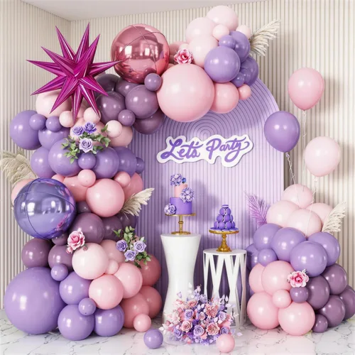 Vista 18 de Kit de guirnalda de arco de globos de color azul, blanco y plateado con globos de bola de discoteca, globos de papel de aluminio de estrella