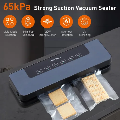 Vista 2 de Máquina selladora al vacío compacta con 10 bolsas de vacío, vacío y sellado automático, potente succión de 65 kPa, aspiradora de pulso
