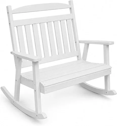 Vista 21 de Amish Made Antique Mahogany Double Rocking Chair Bench, HDPE Made in USA