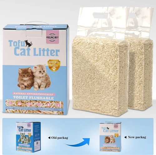 Vista 2 de Arena para gatos de tofu, seguimiento bajo, aglutinación rápida, lavable, control de olores, 99% libre de polvo, hecha de almidón de maíz y heces