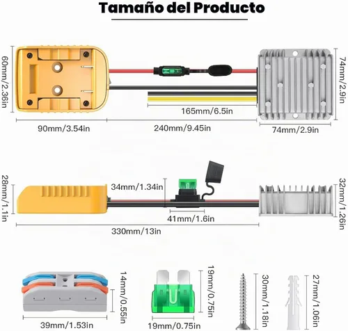 Vista 4 de Convertidor descendente de 20 V a 12 V para batería Dewalt, adaptador de corriente de batería de voltaje CC, regulador de convertidor Buck de 20 A