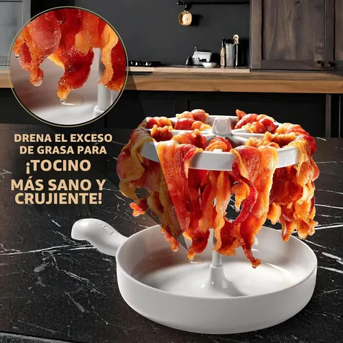 Vista 5 de Bacon Wizard - Cocina para microondas y tocino – Cocina hasta 1 libra de tiras a la vez – Crujiente y uniformemente cocinado en minutos – Bandeja