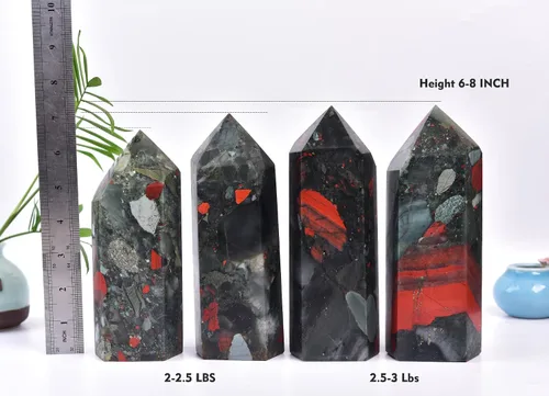 Vista 5 de AMOYSTONE Torre de piedra curativa grande de piedra de sangre africana, varita de cristal curativo, obelisco de punta hexagonal, irregular, 2-2.5