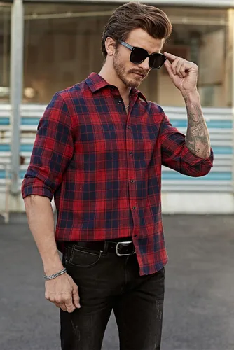Vista 9 de JMIERR - Camisas de manga larga con botones para hombre, camisa informal de franela de algodón