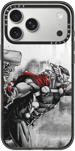 Vista 77 de CASETiFY Impact - Funda para iPhone 13 Mini [Marvel Colab / protección contra caídas de 8.2 pies/Magsafe] - Capitán América VS - Negro transparente