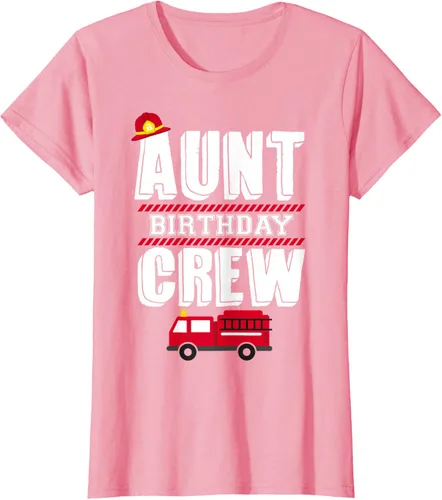 Vista 14 de Aunt Birthday Crew Fire Truck Fireman - Camiseta para fiesta de acogida, Negro, S