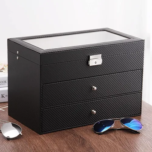 Vista 4 de Nicunom Organizador de lentes de sol con 18 ranuras para coleccionista gafas de sol caja de almacenamiento de gafas con cajón con cerradura
