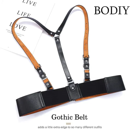Vista 5 de BODIY Cinturones punk para mujer, de piel sintética, a la moda, cinturón de cadena para el cuerpo, accesorios para Halloween, cinturón ajustable