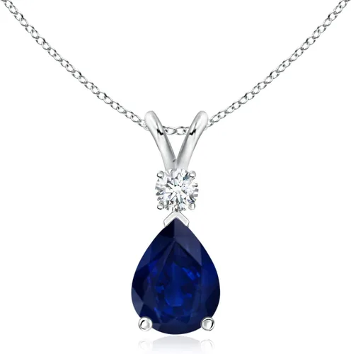 Vista 156 de Angara Colgante de lágrima de zafiro azul natural con diamante en plata/oro macizo de 14 quilates/platino Cumpleaños, compromiso, aniversario