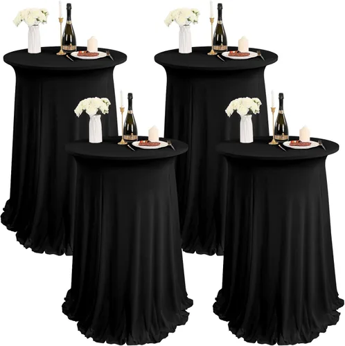 Vista 21 de Paquete de 4 manteles redondos para mesa de cóctel, de 32 x 43 pulgadas, de elastano, con cortinas onduladas, color beige, para mesa de boda, bar